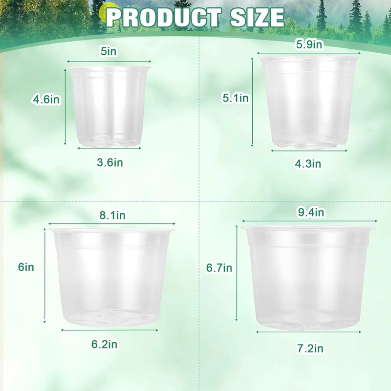 RAOOKIF 10/8/6/5 Inch Nursery Pots, 16 Pack Clear Nursery Pots with Drainage Hole for Indoor Outdoor, Plastic Clear Pots for Plants for Flowers, Succulents, Small Herbs - Image 2